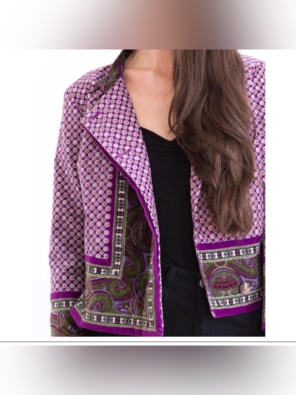 Isaac Mizrahi for Target Purple Velvet Paisley Geometric Jacket Blazer Size L